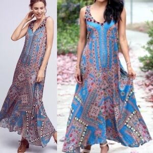 Anthropologie Hermant & Nandita Zarna Maxi Dress Size XS Blue Boho India Resort